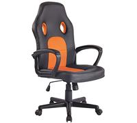 CLP Silla De Oficina Elbing En Cuero PU I Silla De Ordenador Giratoria & Regulable En Altura I Silla Gamer Deportiva con Ruedas, Color:Negro/Naranja