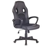 CLP Silla De Oficina Elbing En Cuero PU I Silla De Ordenador Giratoria & Regulable En Altura I Silla Gamer Deportiva con Ruedas, Color:Negro/Negro