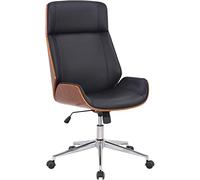 CLP Silla De Oficina Varel con Estructura De Madera & Tapizado En Símil Cuero I Silla De Escritorio Ergonómica con Ruedas, Color:Nuez/Negro