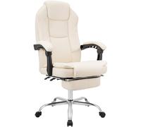 CLP Silla de Oficina Ergonómica con Reposapiés Castle, Silla de Escritorio Acolchada de Cuero Sintético, Giratoria y Ajustable en Altura, Color:Crema