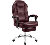 CLP Silla de Oficina Ergonómica con Reposapiés Castle, Silla de Escritorio Acolchada de Cuero Sintético, Giratoria y Ajustable en Altura, Color:Burdeos