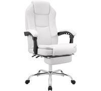 CLP Silla de Oficina Ergonómica con Reposapiés Castle, Silla de Escritorio Acolchada de Cuero Sintético, Giratoria y Ajustable en Altura, Color:Blanco