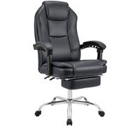 CLP Silla de Oficina Ergonómica con Reposapiés Castle, Silla de Escritorio Acolchada de Cuero Sintético, Giratoria y Ajustable en Altura, Color:Negro