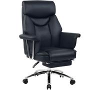 CLP Silla de Oficina ergonomica con reposapies Dahra, Sillon Escritorio Acolchado en Cuero autentico, giratoria y Ajustable en Altura, hasta 135 kg Color:Negro