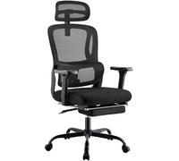 CLP Silla de Oficina ergonómica con reposapiés Mankato, Silla de Escritorio con reposabrazos 3D, Soporte Lumbar, soporta hasta 150 kg, Color:Negro