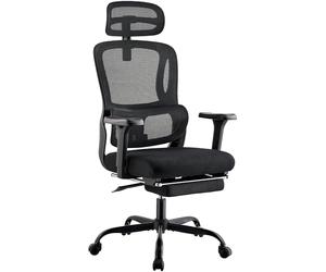 CLP Silla de Oficina ergonómica con reposapiés Mankato, Silla de Escritorio con reposabrazos 3D, Soporte Lumbar, soporta hasta 150 kg, Color:Negro