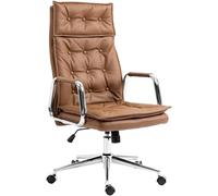 CLP Silla De Oficina Sotira En Cuero Real I Silla De Escritorio Acolchada con Reposabrazos, Ruedas & Base Metálica, Color:marrón Claro