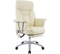 CLP Silla de Oficina ergonomica de Piel autentica Dahra con Masaje y reposapiernas, Altura Regulable, Soporte hasta 135 kg, Color:Crema