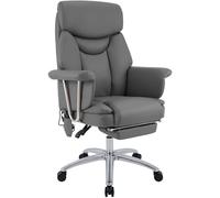 CLP Silla de Oficina ergonomica de Piel autentica Dahra con Masaje y reposapiernas, Altura Regulable, Soporte hasta 135 kg, Color:Gris