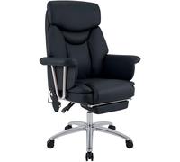 CLP Silla de Oficina ergonomica de Piel autentica Dahra con Masaje y reposapiernas, Altura Regulable, Soporte hasta 135 kg, Color:Negro