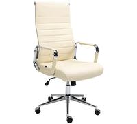 CLP Silla Ejecutiva Kolumbus En Cuero Original, Polipiel & Base De Metal I Silla De Escritorio con Ruedas & Altura Regulable, Color:Crema
