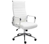 CLP Silla de Oficina ergonómica Kolumbus de Cuero auténtico, Silla de Escritorio Regulable en Altura, Capacidad de Carga hasta 150 kg, Color:Blanco