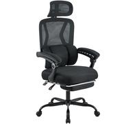 CLP Silla de Oficina ergonómica Liberton, con reposapiés y reposacabezas, Regulable en Altura, Respaldo de Malla con Soporte Lumbar, Color:Negro