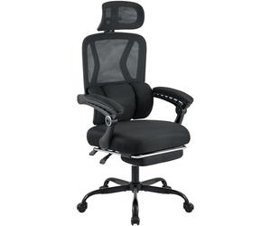 CLP Silla de Oficina ergonómica Liberton, con reposapiés y reposacabezas, Regulable en Altura, Respaldo de Malla con Soporte Lumbar, Color:Negro