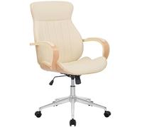 CLP Silla de Oficina ergonomica Melilla, Altura Regulable y giratoria, Respaldo reclinable con Bloqueo y reposabrazos de Polipiel, Color:Natural/Crema