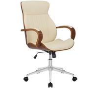 CLP Silla de Oficina ergonomica Melilla, Altura Regulable y giratoria, Respaldo reclinable con Bloqueo y reposabrazos de Polipiel, Color:Nuez/Crema
