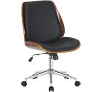 CLP Silla De Oficina Mitch con Carcasa De Madera I Silla De Escritorio con Tapizado En Polipiel & Base Metálica, Color:Nuez/Negro, Color del Marco:Cromado