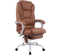 CLP Silla de Oficina ergonomica Pacific con Detalles de Cuero Genuino y Funcion de Masaje, giratoria Regulable en Altura, hasta 150 kg, Color:marrón Claro