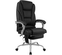 CLP Silla de Oficina ergonomica Pacific con Detalles de Cuero Genuino y Funcion de Masaje, giratoria Regulable en Altura, hasta 150 kg, Color:Negro