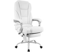 CLP Silla de Oficina ergonomica Pacific con Detalles de Cuero Genuino y Funcion de Masaje, giratoria Regulable en Altura, hasta 150 kg, Color:Blanco