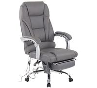CLP Silla de Oficina ergonomica Pacific con Detalles de Cuero Genuino y Funcion de Masaje, giratoria Regulable en Altura, hasta 150 kg | Color Gris