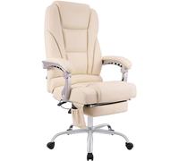 CLP Silla de Oficina ergonomica Pacific con Detalles de Cuero Genuino y Funcion de Masaje, giratoria Regulable en Altura, hasta 150 kg, Color:Crema