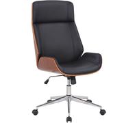 CLP Silla De Oficina Varel con Estructura De Madera & Tapizado En Símil Cuero I Silla De Escritorio Ergonómica con Ruedas, Color:Nuez/Negro