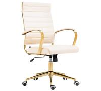 CLP Silla De Oficina Havanna Tapizada En Polipiel I Silla De Escritorio Elegante con Repoabrazos, Ruedas & Giratoria, Color:Crema
