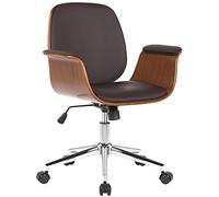 CLP Silla De Oficina Kemberg En Cuero & con Estructura De Madera I Silla De Escritorio Moderna Regulable En Altura, Color:Nuez/marrón