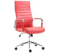 CLP Silla De Oficina Kolumbus En Simil Cuero & Base De Metal con Ruedas I Silla De Escritorio Ergonómica & Regulable En Altura, Color:Rojo
