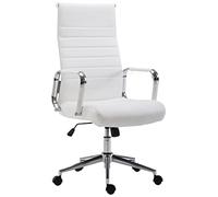 CLP Silla De Oficina Kolumbus En Simil Cuero & Base De Metal con Ruedas I Silla De Escritorio Ergonómica & Regulable En Altura, Color:Blanco