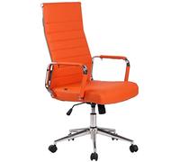 CLP Silla De Oficina Kolumbus En Simil Cuero & Base De Metal con Ruedas I Silla De Escritorio Ergonómica & Regulable En Altura, Color:Naranja