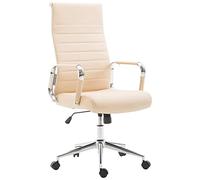 CLP Silla De Oficina Kolumbus En Simil Cuero & Base De Metal con Ruedas I Silla De Escritorio Ergonómica & Regulable En Altura, Color:Crema