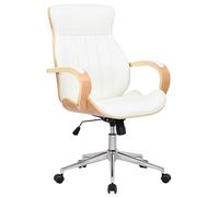 CLP Silla De Oficina Melilla Ergonómica En Símil Cuero & Base con Ruedas I Silla De Escritorio Regulable En Altura, Color:Natural/Blanco