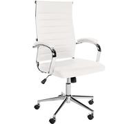 CLP Silla de oficina Mollis, cuero auténtico, giratoria, reposabrazos acolchados, blanco