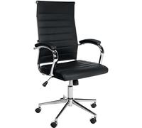 CLP Silla De Oficina Mollis En Cuero Auténtico I Silla Giratoria para Escritorio con Reposabrazos Acolchados, Color:Negro