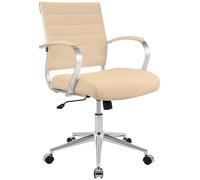 CLP Silla de Oficina Oakland en Cuero Real, Polipiel o Tela I Silla de Escritorio Moderna con reposabrazos & Ruedas, Color:Crema, Material:Cuero Real