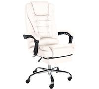 CLP Silla de Oficina Oxygen I Silla de Escritorio con reposapiés I Silla giratoria ergonómica, Regulable en Altura sin escalonamientos, Color:Blanco, Material:Cuero Sintetico