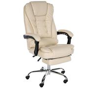 CLP Silla de Oficina Oxygen I Silla de Escritorio con reposapiés I Silla giratoria ergonómica, Regulable en Altura sin escalonamientos, Color:Crema, Material:Cuero Sintetico