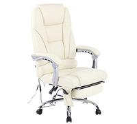 CLP Silla De Oficina Pacific Ergonómica De Cuero Original I Silla Acolchada Ejecutiva con Función De Masaje, Color:Crema
