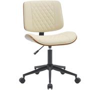 CLP Silla de Oficina Plover con tapizado de Piel sintética I Silla de Escritorio Regulable en Altura y giratoria I Silla giratoria con Estructura de Madera Curvada, Color:Nuez/Crema