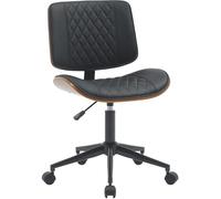 CLP Silla de Oficina Plover con tapizado de Piel sintética I Silla de Escritorio Regulable en Altura y giratoria I Silla giratoria con Estructura de Madera Curvada, Color:Nuez/Negro