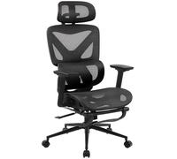 CLP Silla de Oficina Reston | Silla de Escritorio ergonómica con reposapiés, reposacabezas 3D, función giratoria, Respaldo Ajustable | Transpirable, Color:Negro/Negro