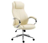 CLP Silla de Oficina Salford I Silla de Escritorio con tapizado de Piel auténtica I Silla Regulable en Altura y giratoria, Color:Crema