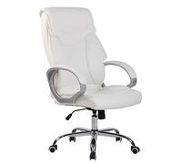 CLP Silla De Oficina Torro Tapizado En Cuero Sintético I Silla De Ordenador Regulable En Altura | Silla De Escritorio con Ruedas, Color:Blanco
