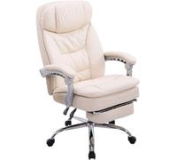 CLP Silla De Oficina XL Troy En Cuero PU I Silla Relax con Reposapiés Extraíble Ajustable En Altura & Ruedas, Color:Crema
