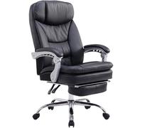 CLP Silla De Oficina XL Troy En Cuero PU I Silla Relax con Reposapiés Extraíble Ajustable En Altura & Ruedas, Color:Negro