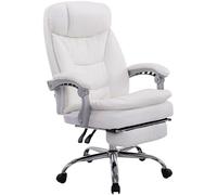 CLP Silla De Oficina XL Troy En Cuero PU I Silla Relax con Reposapiés Extraíble Ajustable En Altura & Ruedas, Color:Blanco