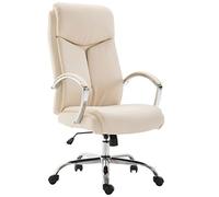 CLP Silla De Oficina XL Vaud En Símil Cuero & Base De Metal I Silla De Escritorio Ergonómica Regulable En Altura, Color:Crema