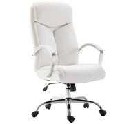 CLP Silla De Oficina XL Vaud En Símil Cuero & Base De Metal I Silla De Escritorio Ergonómica Regulable En Altura, Color:Blanco